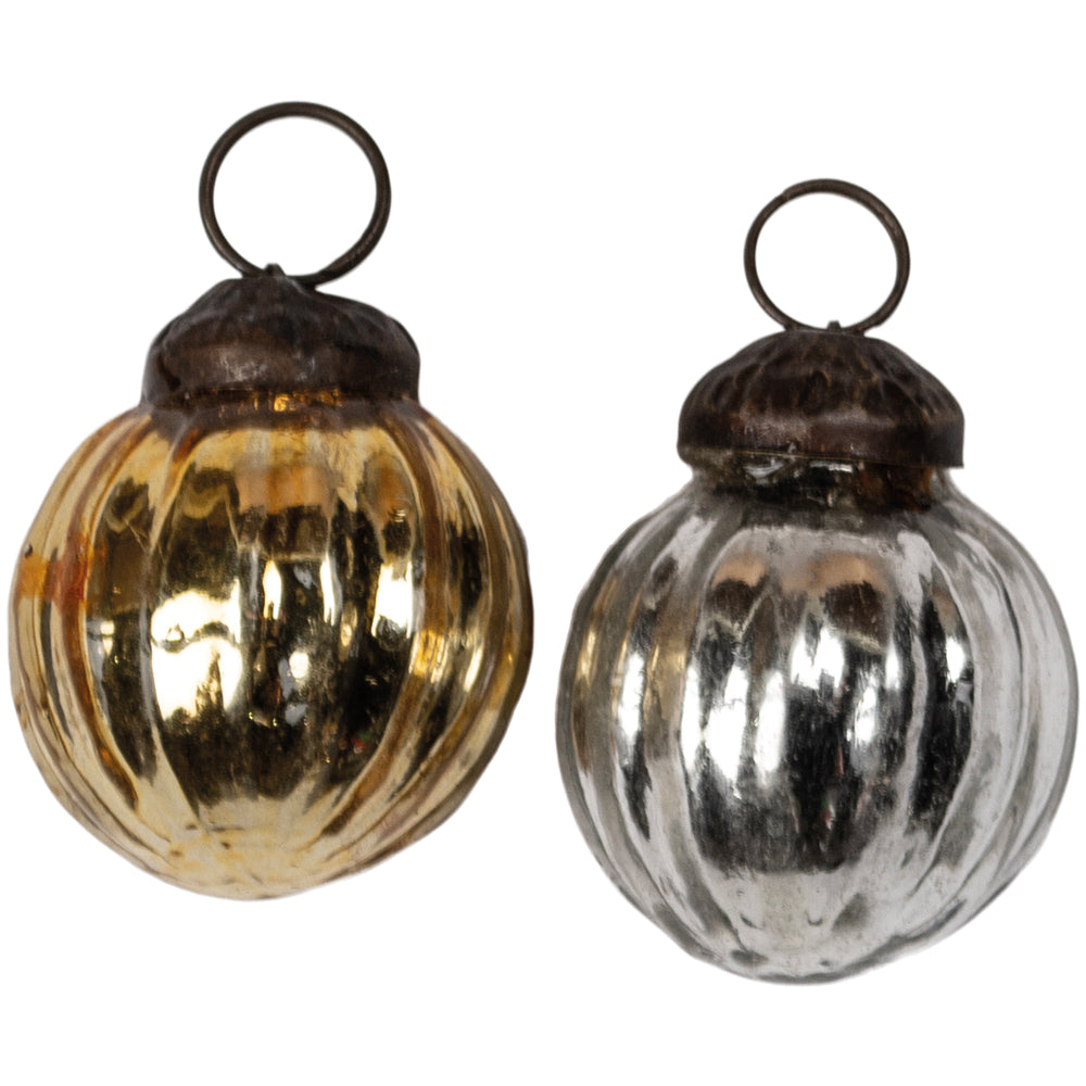 Mini Ribbed Baubles Bag of 10 Antique Silver & Gold