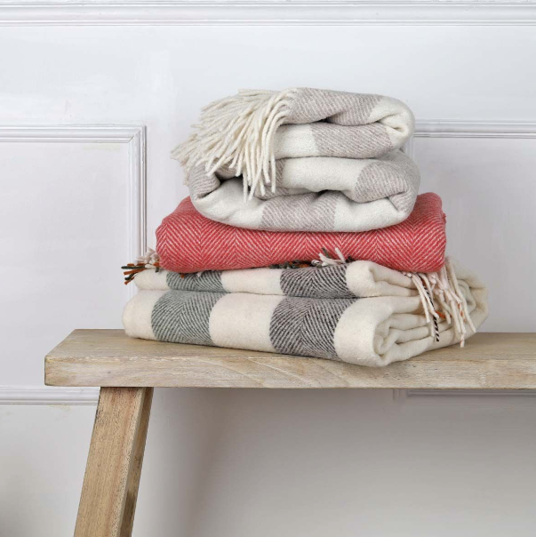 Camel & Grey Stripe Pure Wool Throw