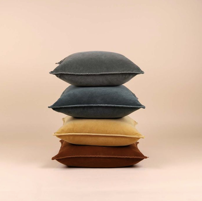 Olive Green Washed Velvet Cushion