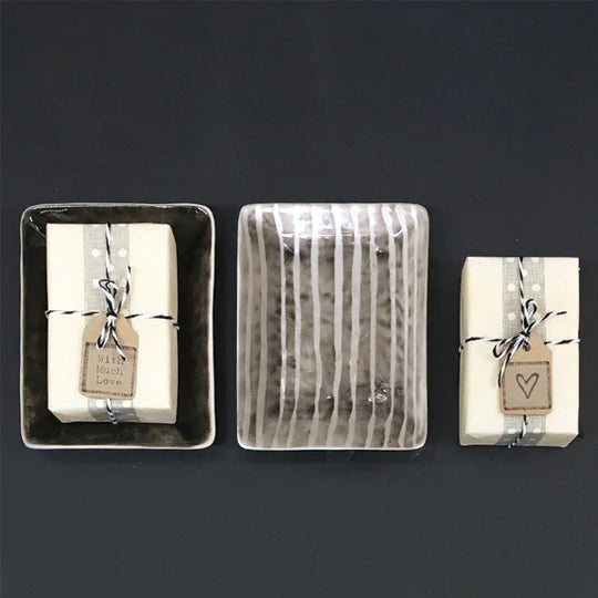 Hand Painted Oblong Soap Dish - Painted Stripe