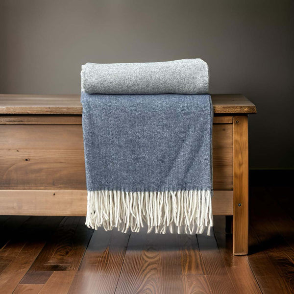 Blue Pure Wool Throw