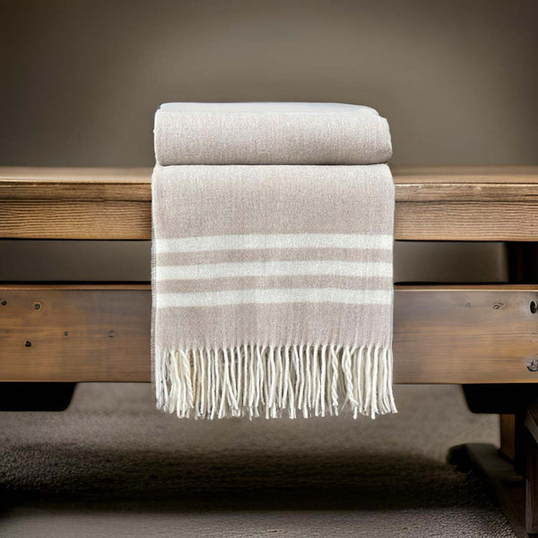 Beige Pure Wool Throw