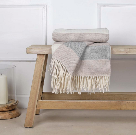 Camel & Grey Stripe Pure Wool Throw