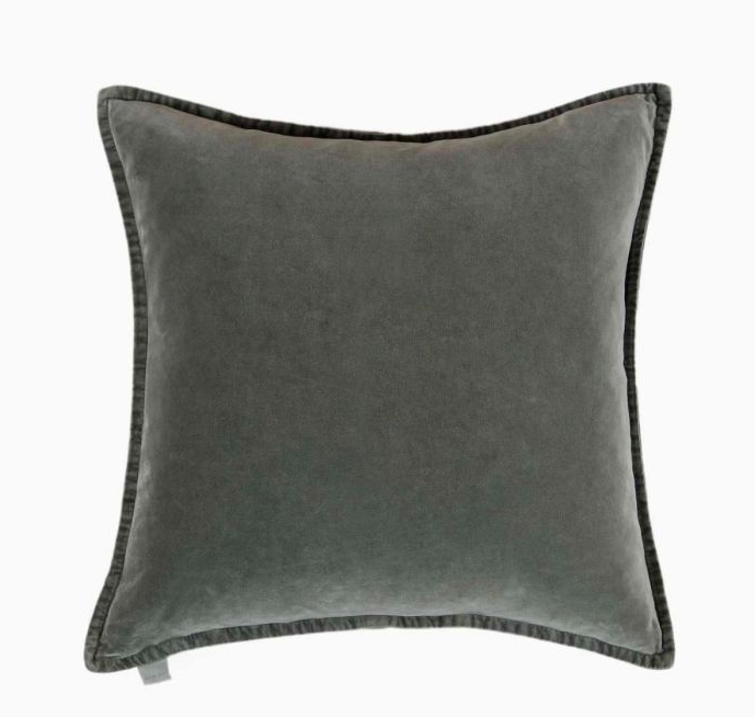 Olive Green Washed Velvet Cushion