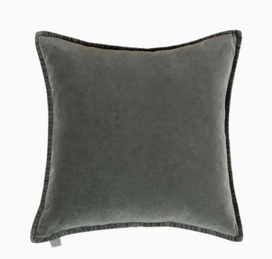 Olive Green Washed Velvet Cushion